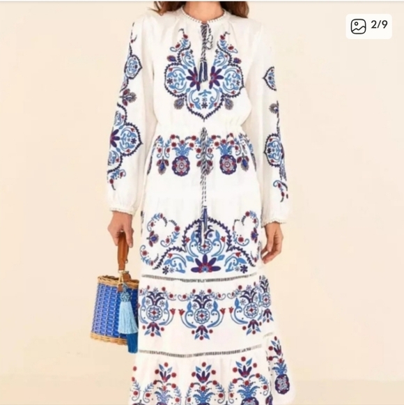 Farm Rio Embroided Linen Beaded Maxidress - Picture 2 of 9